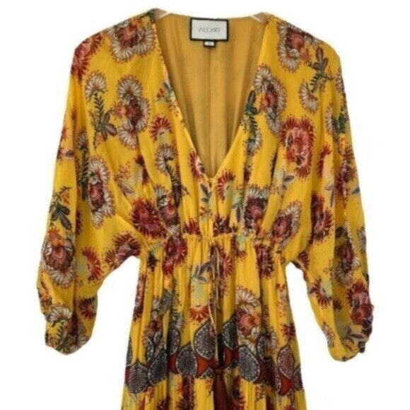 Alexis Holli Amber Bloom Floral Print Bohemian Tiered Mini Dress Size S - Picture 3 of 11